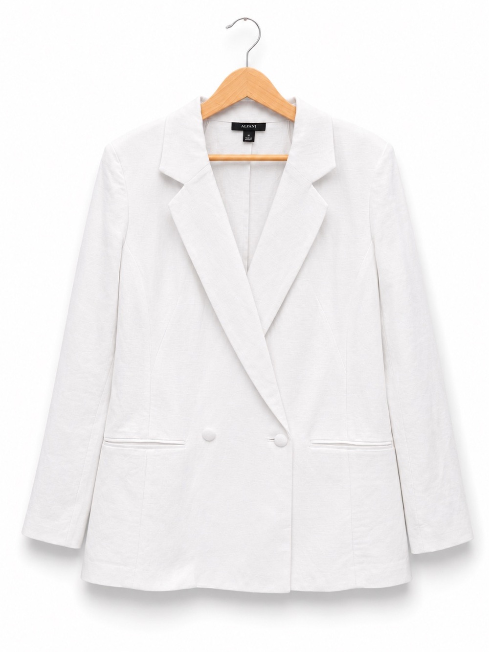 ALFANI White Linen Blend Blazer Tailored Summer Jacket Size 10
